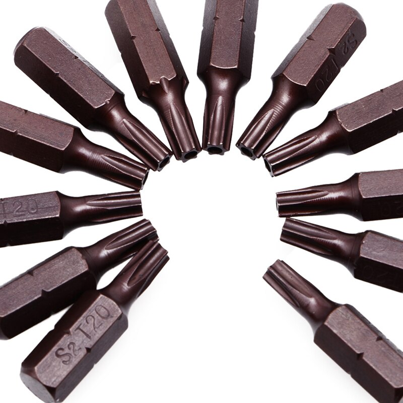 12Pcs T20 1/4" Hex Shank Magnetic Torx Security Screwdriver Bits With Hole 25mm Repair Screwdriver Bits Hand Tools