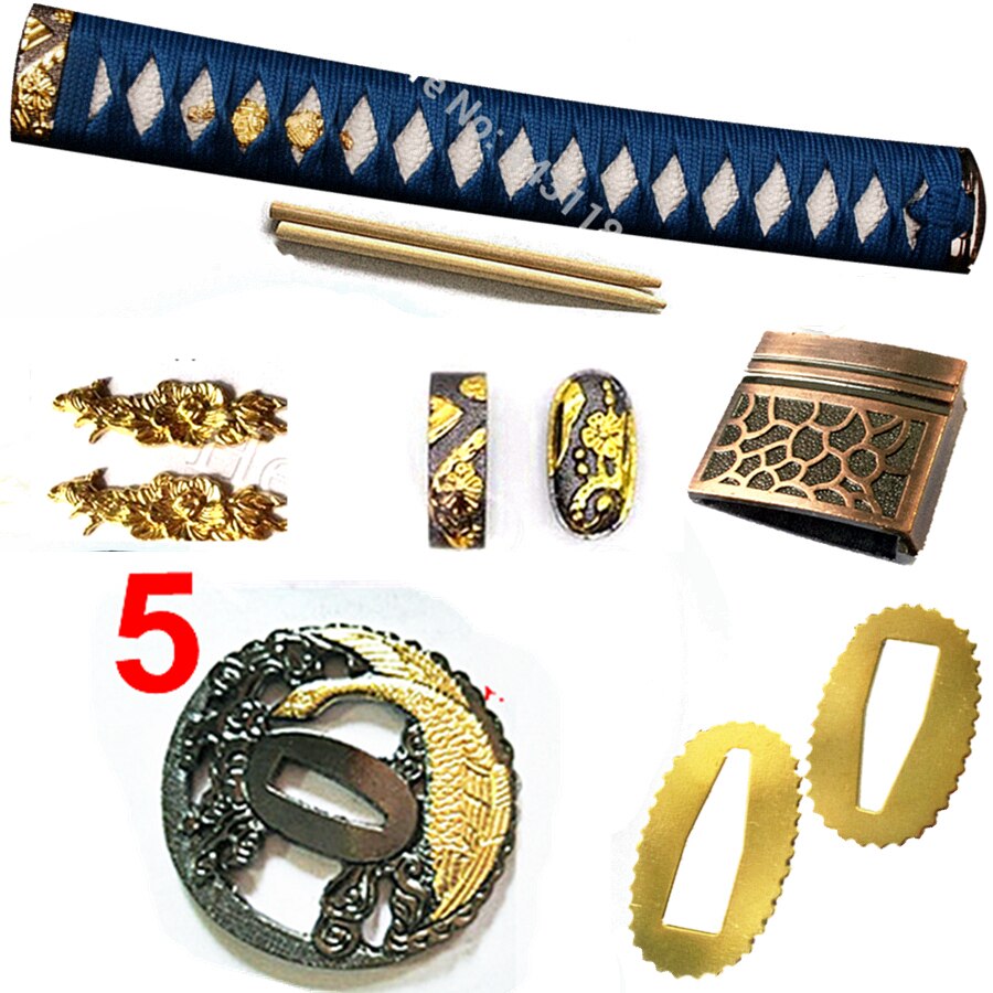 Flot metalhåndværk japansk sværdbeskyttelse til katana / wakizashi fittings sæt kirsite tsuba + menuki + fuchi + kashira + håndtag + habaki + seppa: Stil 5