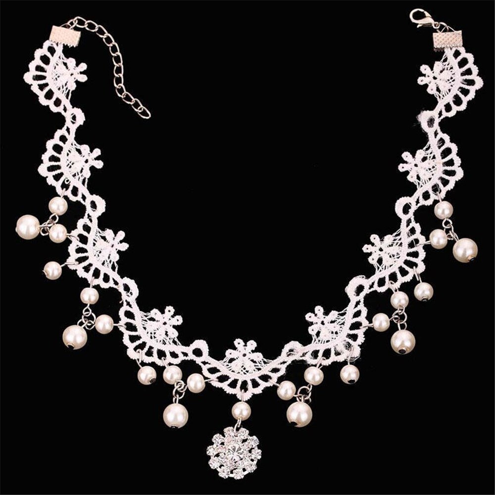 Gargantilla de cuentas de encaje blanco de victoriano Steampunk estilo gótico Collar para mujer chica boda joyería
