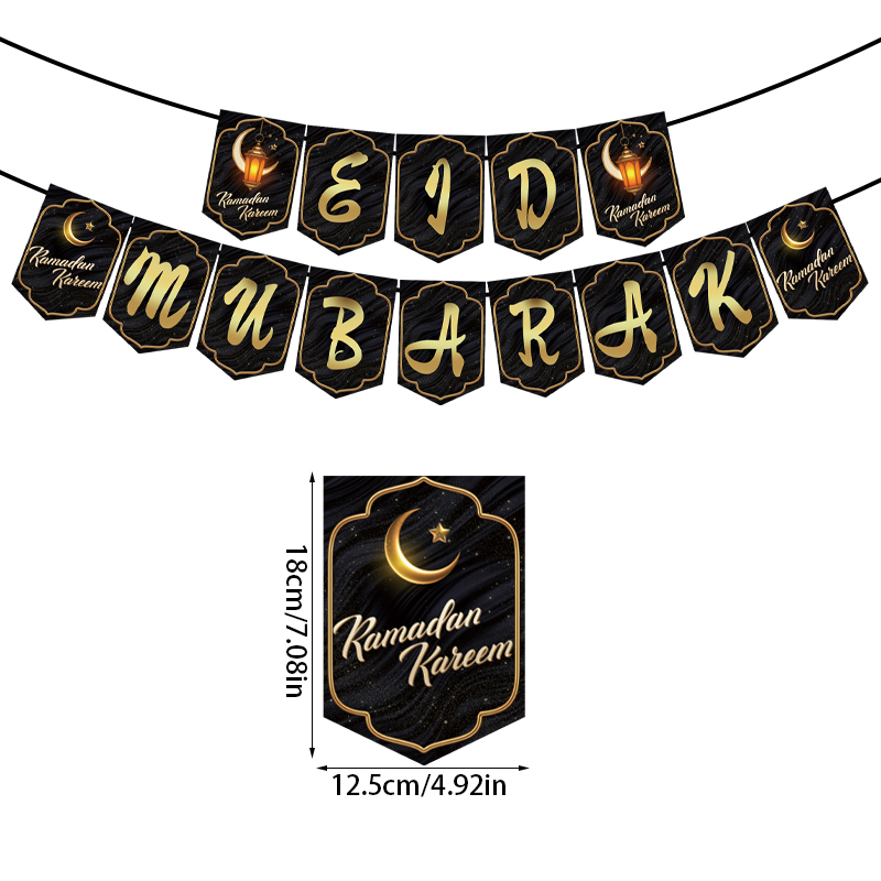 Guirxiété de banderoles Eid Mubarak, banderoles en papier avec lettres, décoration pour Ramadan Kareem, fournitures de fête musulmane islamique, , 2024: Fluorescence Jaune