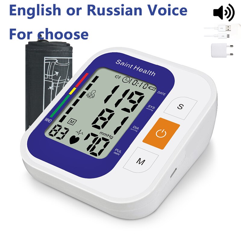 Russisch En Engels Voice & Manual Tonometer Automatische Bloeddrukmeter Heart Beat Rate Pulse Meter Bloeddrukmeters Pulsom