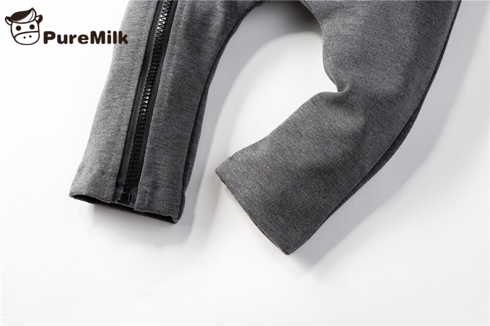 Puremilk Baby Romper Lange Mouw Baby Jongens Kleding Grijs/Zwarte Lente Kleding