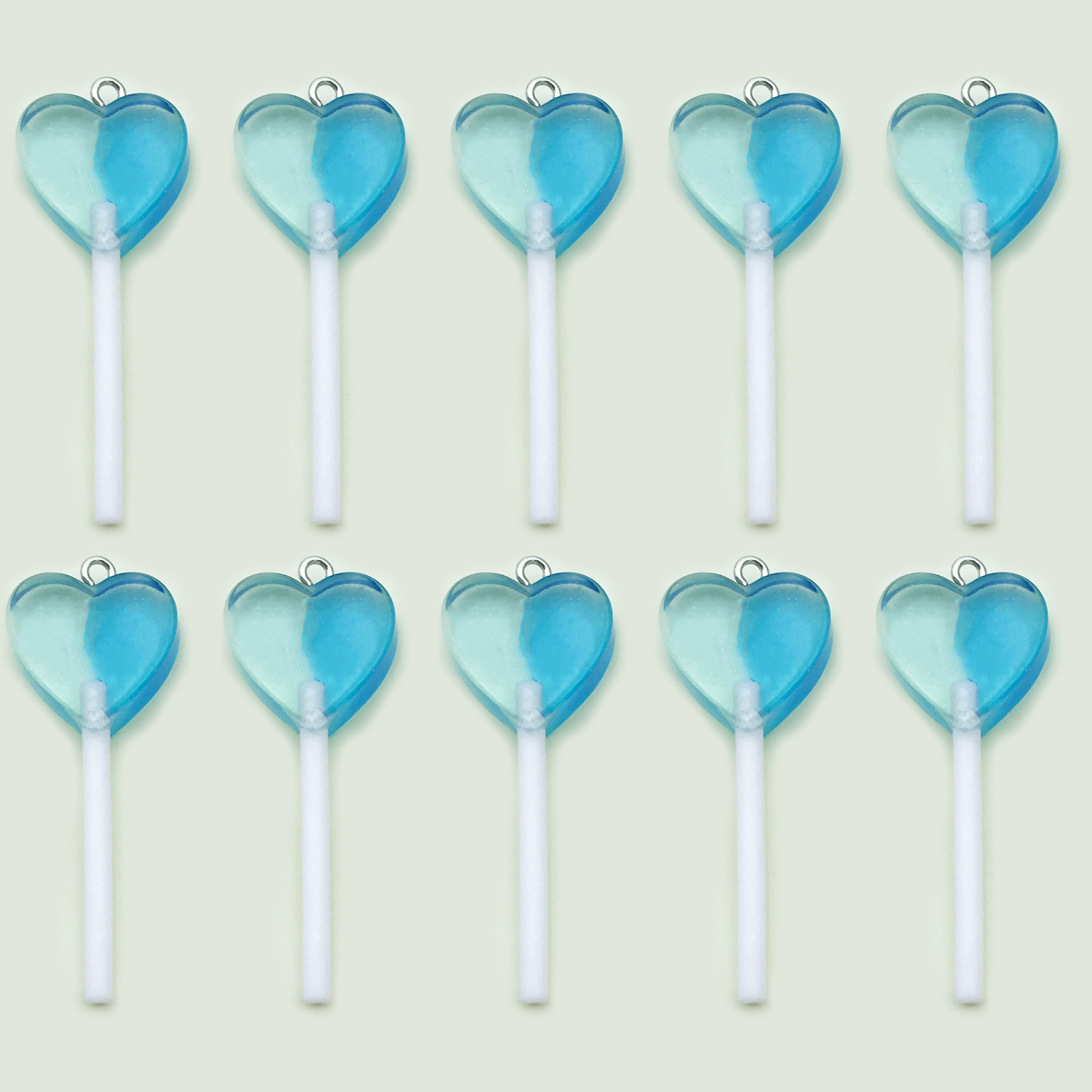 6/10 Uds. De abalorios de piruleta de comida de imitación de resina colorida para hacer joyería hecha a mano, accesorios, collar, pulsera, pendientes: Chapado en zinc blanco y azul