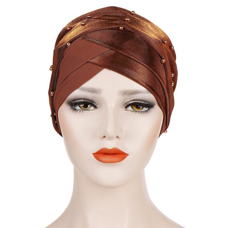 Shiny Pearl Head Scarf for muslim women turban bonnet hijab Caps white pearl Inner hijabs femme musulman arab wrap turbantes