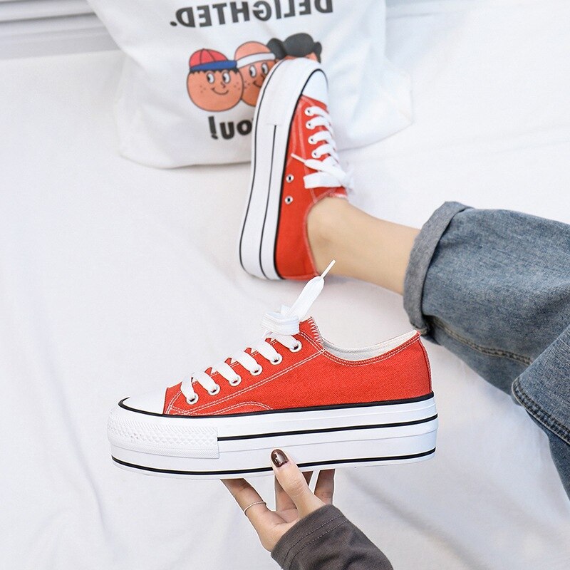 Canvas Dames Schoenen Hoge Platform Sneaker Vrouw Casual Sneakers Dames Trainers Chunky Sneakers Vrouw Wandelschoenen