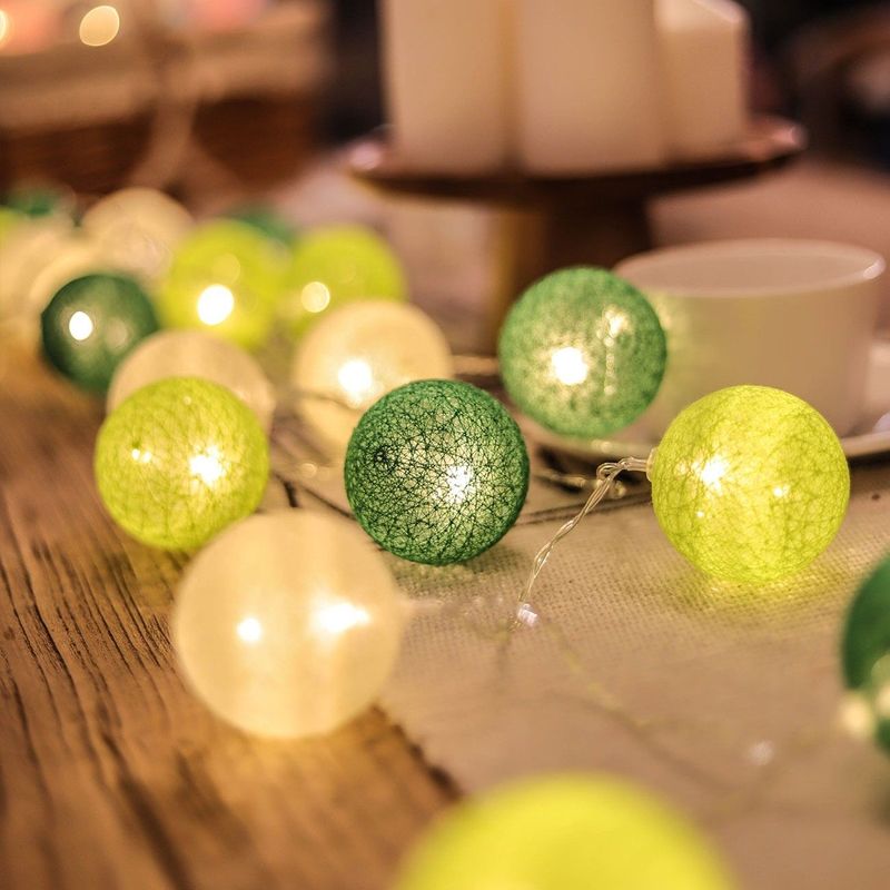 2,2 M 20 LED Baumwolle Ball Girlande Lichterketten Outdoor Dekoration Baby Bett Fee Lichter Hochzeit Weihnachten Beleuchtung Dekor: green warm / By Battery