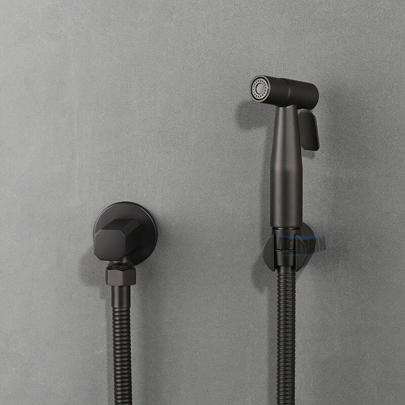 Bathroom Toilet Bidet Tap Kit. Brushed Gold Wall Mounted Bidet Sprayer Shower With Shut-Off Valve Black , Rose Gold Shattf: black