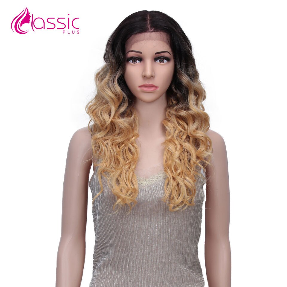 Perruque Lace Wig synthétique ondulée 24 pouces-Classic Plus | Perruque de Cosplay Deep Wave ombré bourgogne brun Blond naturel 13*4 pour femmes noires