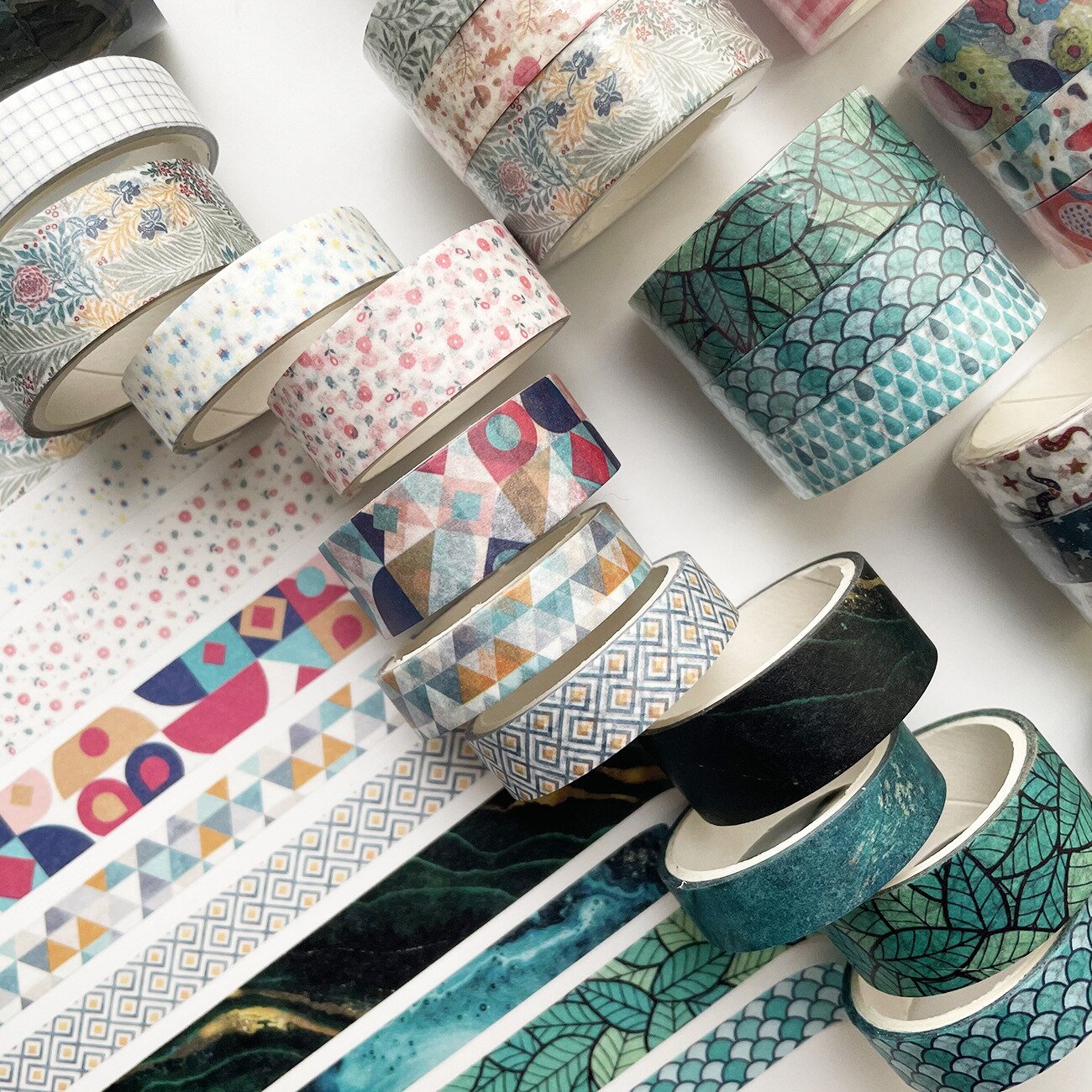 Juego de cintas Washi de 3 piezas, cintas decorativas de Flora geométrica, grabables, Vintage, para manualidades, álbum de recortes, diario, planificador