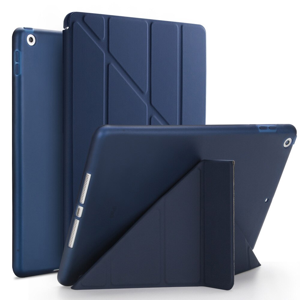 Etui na Tablet do ipada Air 2 9.7 "PU Leather Smart Sleep wake funda Trifold stojak solidna inteligentna obudowa do ipada Air 2 A1566 A1567: Dark Blue