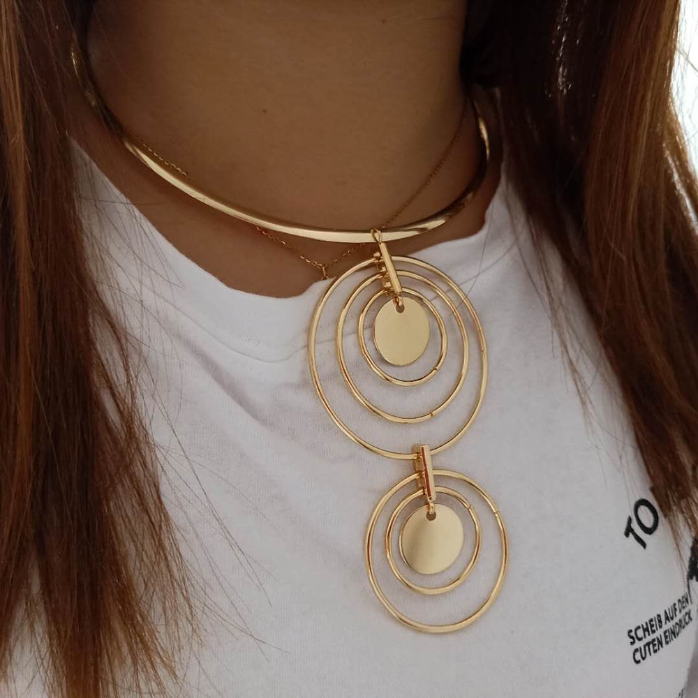 VIVILADY, conjuntos de joyas circulares de para mujer, Gargantilla de cristal, collar, pendientes, Boho, de boda, nupciales