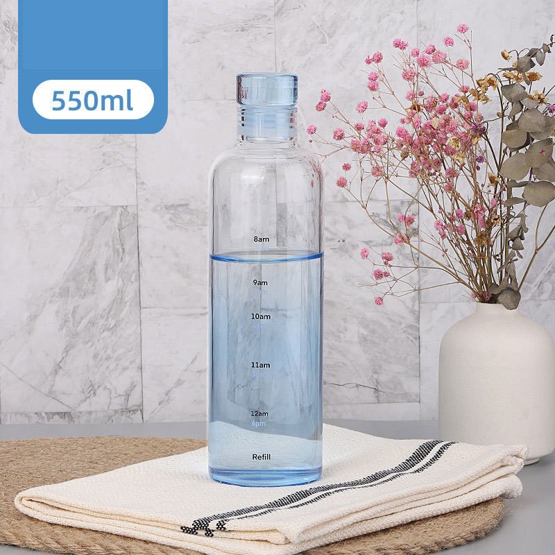 Bottiglia di vetro di grande capacità 550ml con coperchio marcatore di tempo per bevande d'acqua regalo di compleanno semplice tazza di succo di latte trasparente: BL