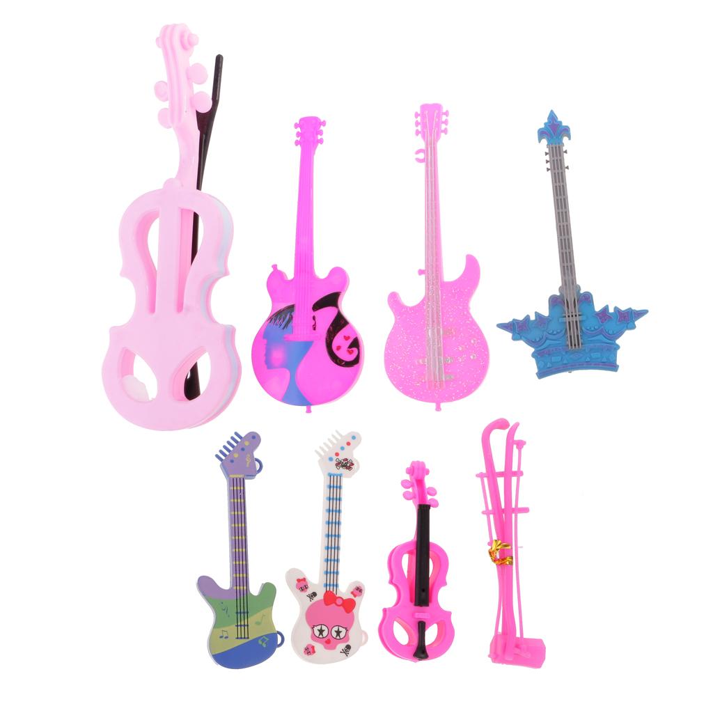 8pcs Guitar Violin Bass Musical Instrument for Dolls ROCKER 1/6 Music House Bar Accs