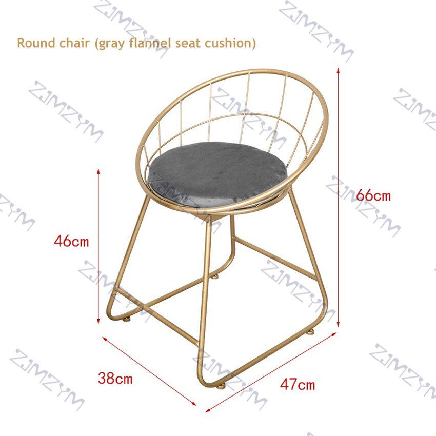 Nordic Style Wrought Iron Round Dressing Chair Modern Minimalist Backrest Makeup Chair Living Room Furniture Home Leisure Chair: gray