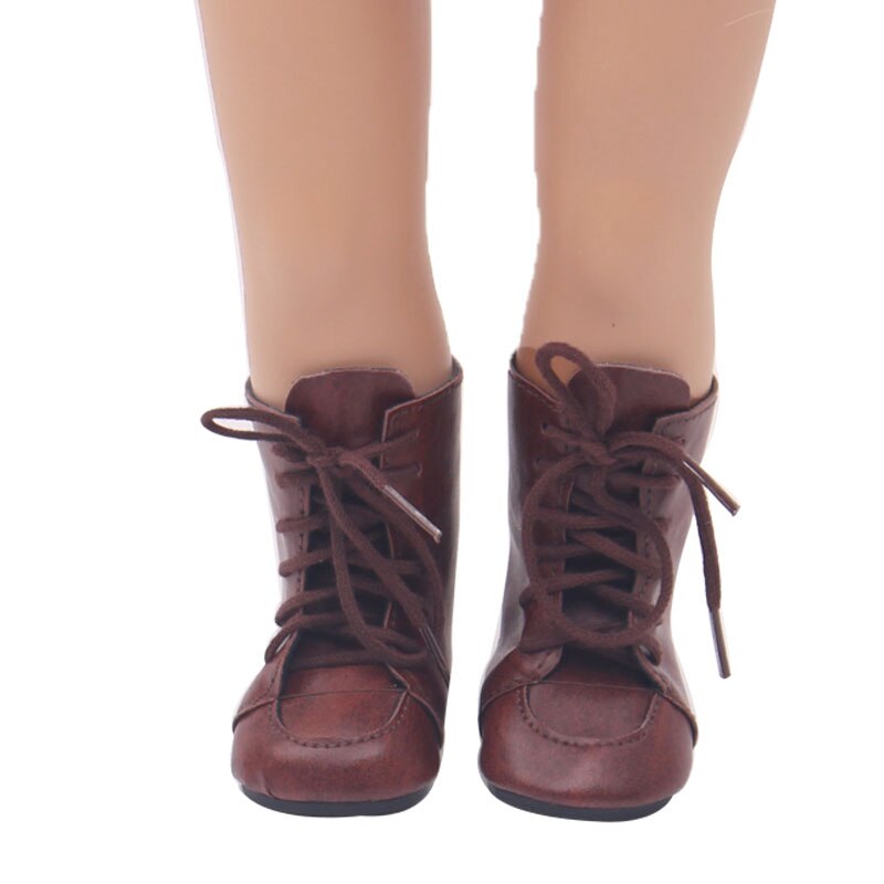 Zapatos de 18 pulgadas para niñas, botas Martin con cordones marrones, zapato de PU, accesorios de juguetes para bebés recién nacidos, muñecos para niños s104 de 40-43 Cm