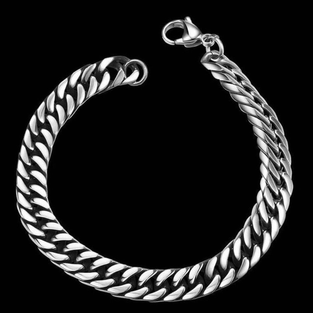 RINHOO Punk hommes Bracelet bijoux hommes en acier inoxydable couleur argent chaîne lien Bracelet Bracelet Bracelet: BR18Y0156