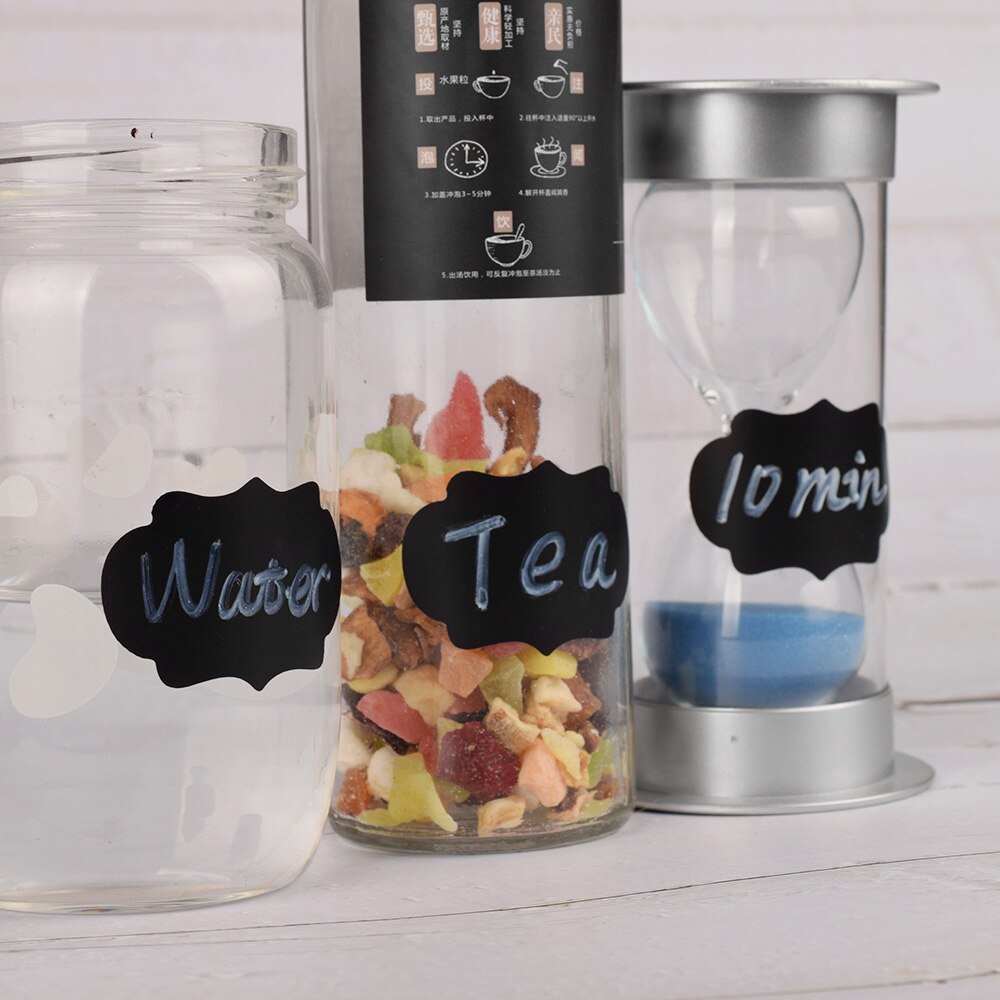 48pcs/set Removable Jam Jar Stickers Blackboard Sticker Craft Kitchen Labels Chalkboard Label Stickers Black Wall Spice Sticker
