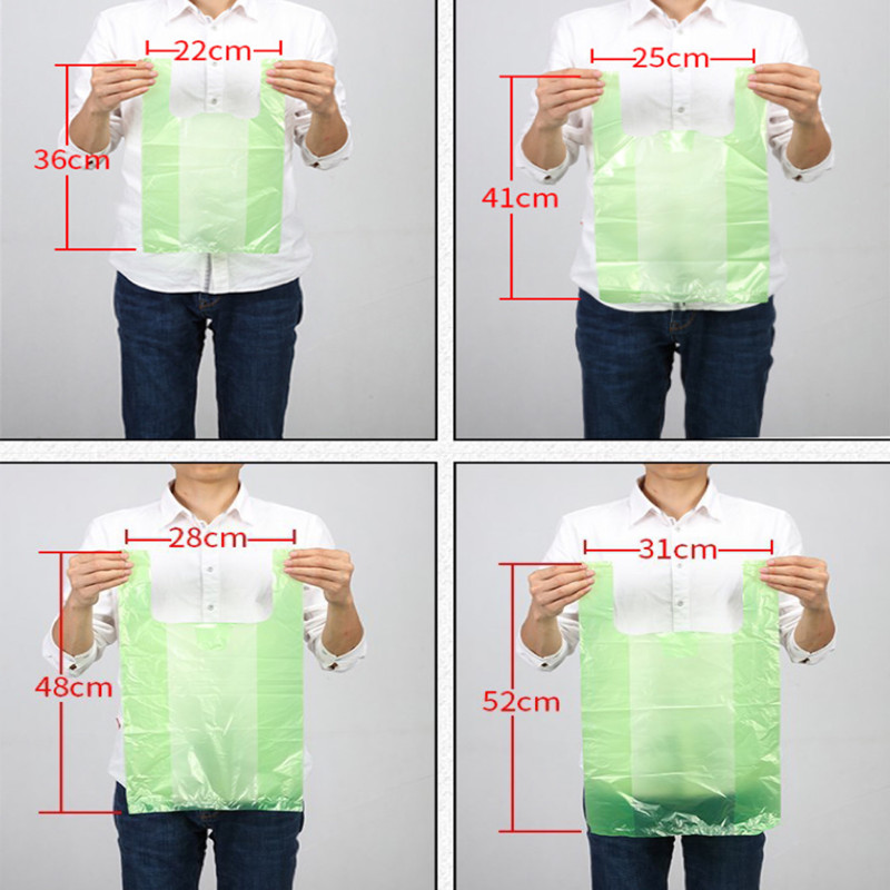 100pcs Green Plastic Bag Supermarket Grocery Shopping Disposable with Handle Vest Bag Kitchen Storage Clean Garbage Bag