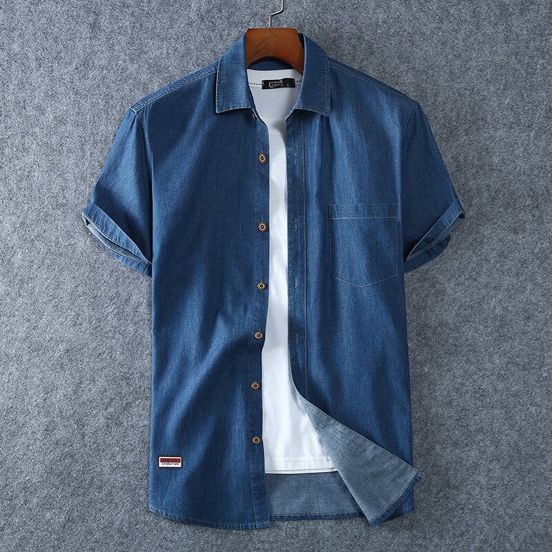 Sommer denimskjorte til mænd kortærmet stor størrelse løs skjorte tynde afslappede oversize skjorter cowboy bomuld 6xl 7xl 8xl 5xl