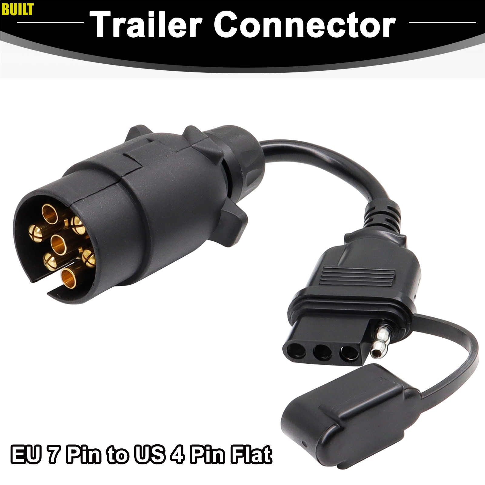 Convertidor de luz de remolque UE a EE. UU., adaptador redondo de 7 pines, remolque europeo a enchufe plano de 4 pines, enchufe de cable de enganche de remolque de vehículo americano