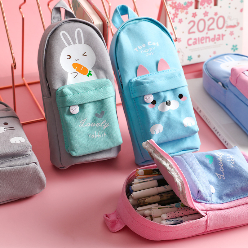 Animais bonitos saco de escola forma lona grande capacidade lápis bolsa caso pencilcase papelaria organizador para a escola estudante