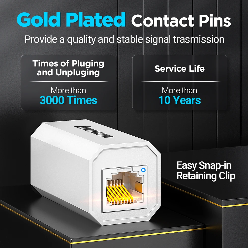 AMPCOM RJ45 Connector 8P8C Female extender LAN connector Adapter inline Cat7/Cat6/Cat5e Ethernet Cable