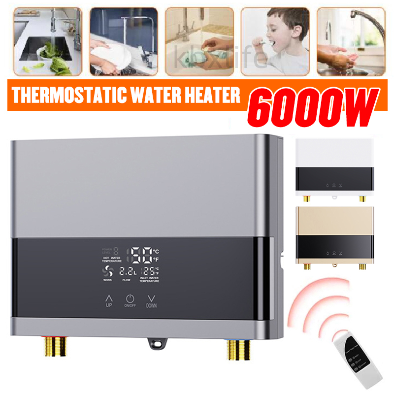 110V 220V Instant Water Heater Bathroom Kitchen Wall Mounted Electric Water Heater LCD Temperature Display with Remote Control