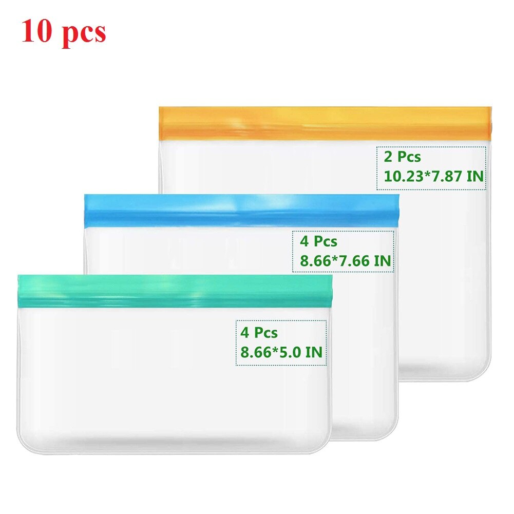 10Pcs Peva Silicone Voedsel Opbergtas Herbruikbare Vriezer Tas Lekvrij Top Zip Lock Tassen Keuken Organizer Vers Houden tas: 10 pcs A