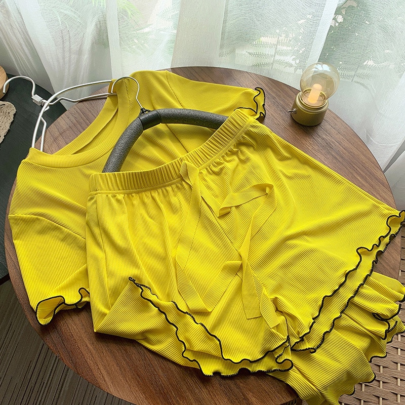 Summer Pajamas with Shorts Women Home Suit Female Pajamas Set Atoff Home Costumes Summer Women's Home Clothes Homewear