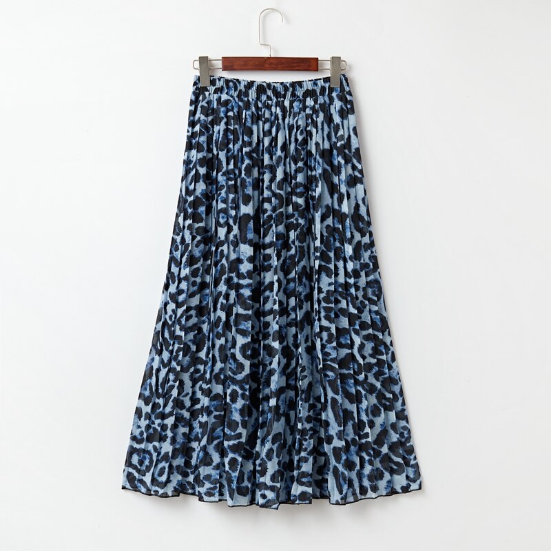 Jupe longue plissée en mousseline de soie pour femmes, motif léopard, style Boho, bleu, rouge, vert, Vintage, ligne a, été, automne
