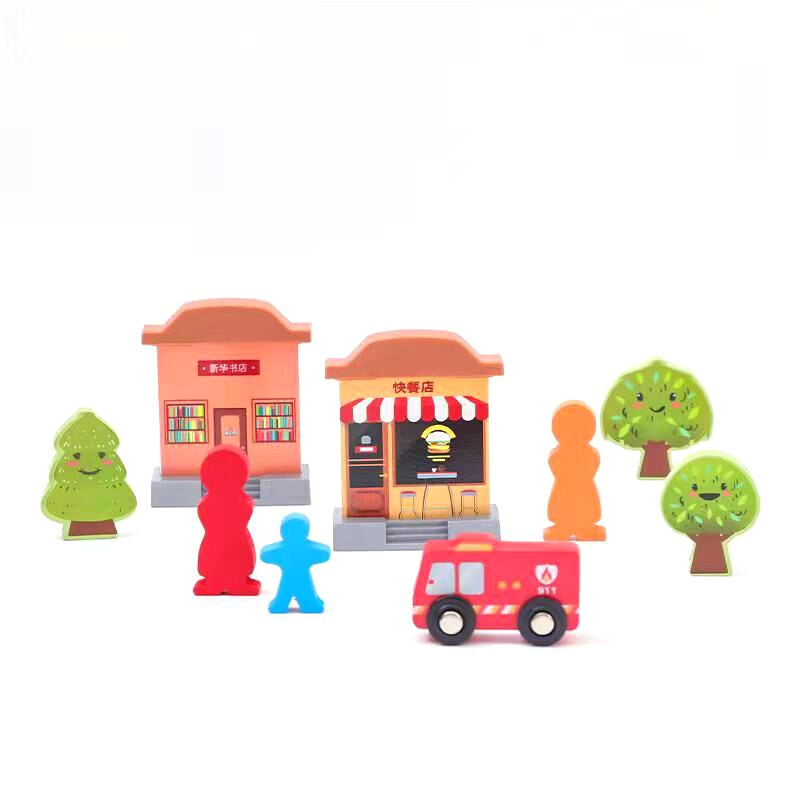 Wooden Railway Train Track Accessories Tree Wooden Track Combination Scene with All Kinds Road Educational Toy Building Blocks