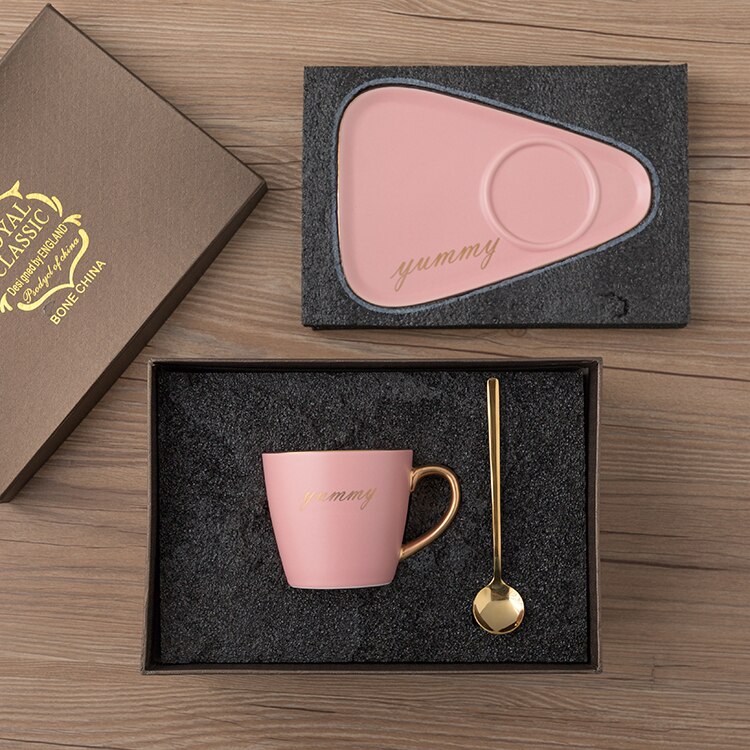 Europäische Luxuriöse Keramik Kaffee Tasse teetasse Büro Tee tasse einstellen Milch Tee Tassen Geburtstag Paare Freunde Mit Löffel Kasten: Rosa Geschenk Kasten