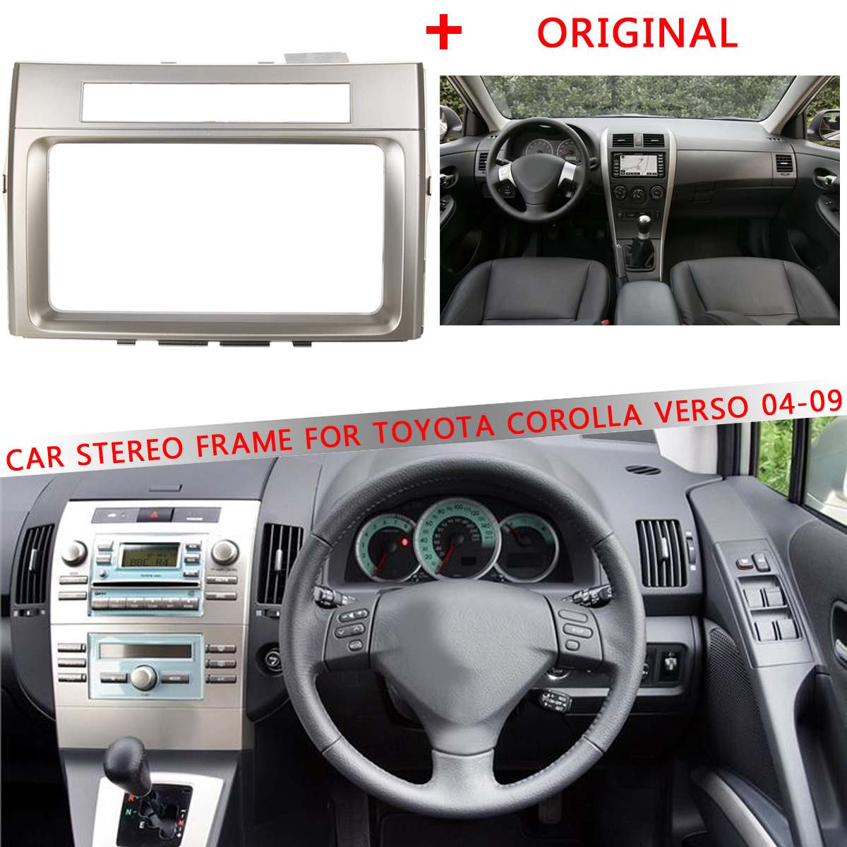 Double Din Stereo Installation Kit For Toyota Corolla Verso 2004-2009 – Silver, 2 DIN, Caraudio24 00754