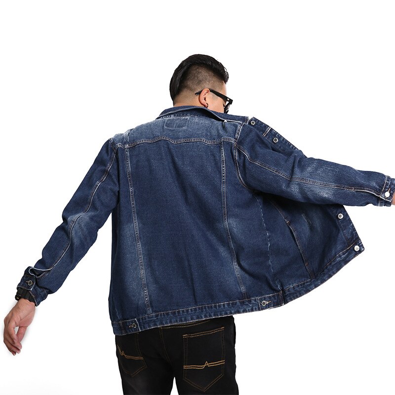 Stor storlek män jeansjacka höst vår casual lös herr jeans jacka märke bomullsrockar manlig svart blå 5xl 6xl 7xl