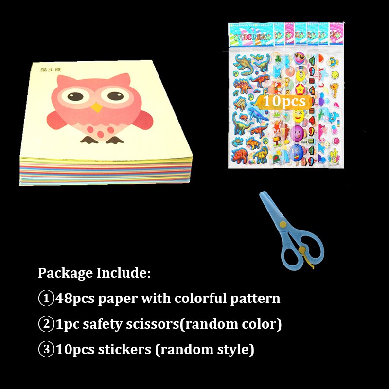 59Pcs Kids Cartoon Color Paper Folding Cutting & Stickers Toys Child Kingergarden Art Craft DIY Learning Education Toy ZXH: 48Color 10Sticker 1S