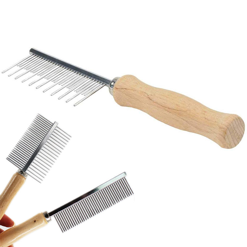 Green-peine de doble cara de acero inoxidable con mango de madera, herramienta para desenredar el pelo de perros y gatos, productos de aseo