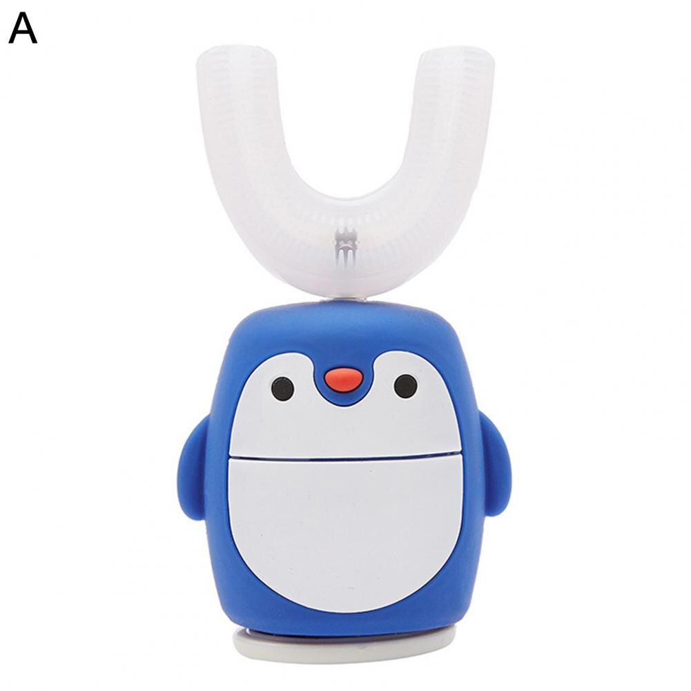 U-Shaped Toothbrush For Children/Teeth Toothbrush Cartoon Shape Waterproof Food Grade Material Kids Cute Electric Toothbrush: Blue A Penguin