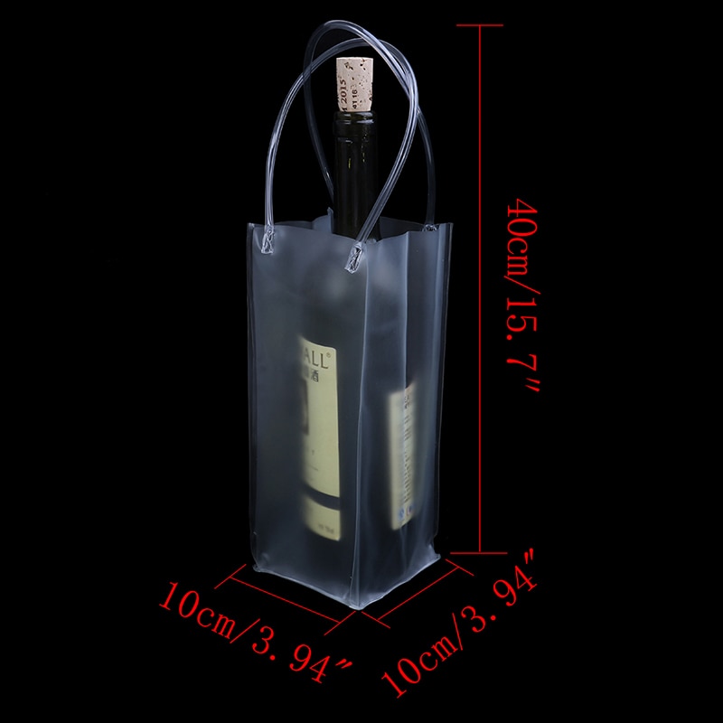 1X Durable Clear Transparent PVC Champagne Wine Ice Pouch Cooler Bag with Handle