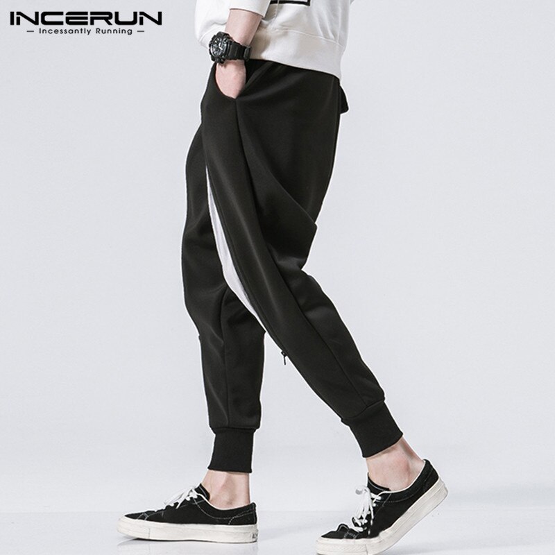 Men Sweatpants Joggers Zippers Bodybuilding Patchwork Casual Trousers Elastic Waist Streetwear Track Pants INCERUN S-5XL