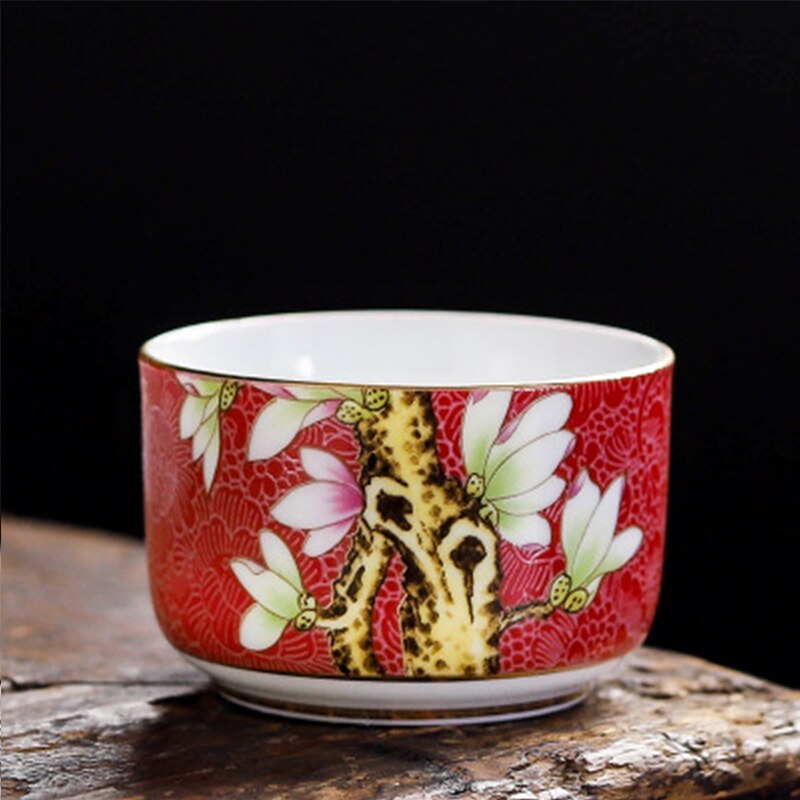 6pc Tea cup set Jingdezhen Enamel Color High Phnom Penh Ceramic Cups Hand-painted Tea Bowl Set Chinese Kungfu Tea Set: 6pc red color