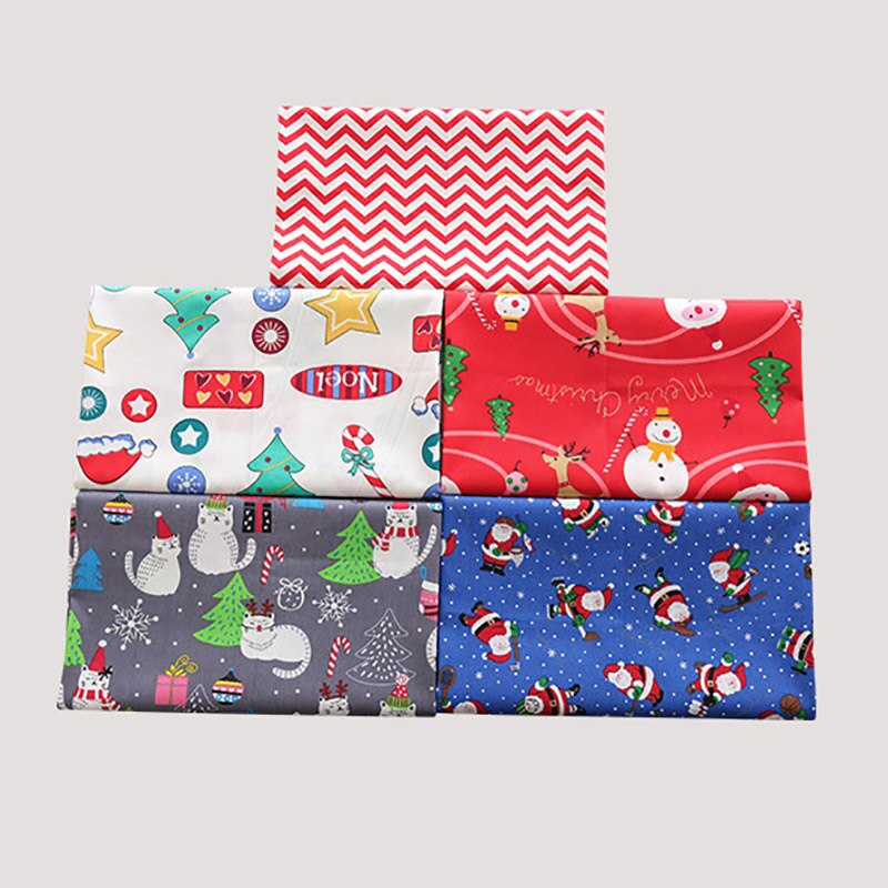 5Pcs/Pack Christmas Pattern Patchwork Cloth 25*25CM DIY Handmade Sewing Supplies Cotton Fabric Printed Christmas Home Decoration
