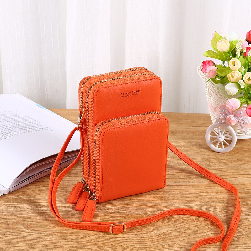 YIZHONG Large Capacity Shoulder Chest Bag Women Card Cell Phone Pocket Leather Crossbody Bags Purse Female Messenger Bag: orange