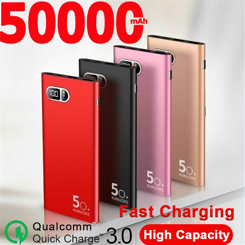Power Bank 50000mA Large Capacity 2USB Digital Display Outdoor Travel Emergency Ultra-thin Mobile Power Portable Charg
