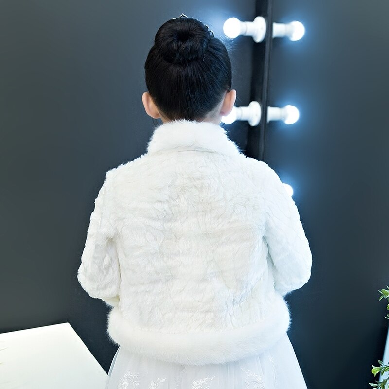 Winter Kid Girl White Faux Fur Cape Wedding Cloaks Shawl Shrug Outerwear Coats Flower Girl Plush Cloak Kid Coat