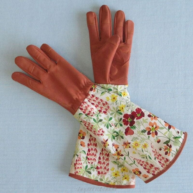 Stichfest Langarm Leder Gartenarbeit Handschuhe gepolstert Palme Verstärkt Fingerspitzen Rebschnitt Blumen- D23 20