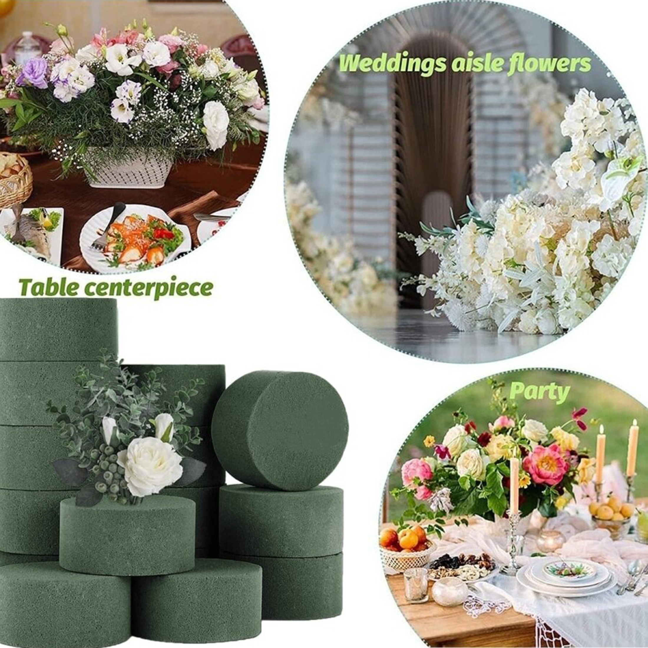 Espuma floral verde, tijolo de espuma floral redondo de 10 peças, blocos de espuma floral seca, lama de flor artificial kit de arranjo de flores diy