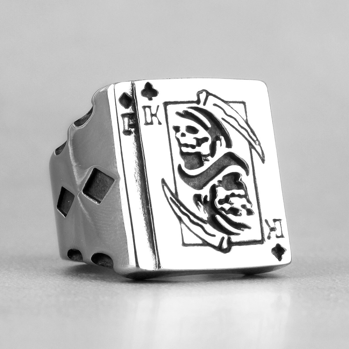 Grim – bague Punk gothique en acier inoxydable pour homme, bijoux, crâne de Poker, petit ami, motard, ,