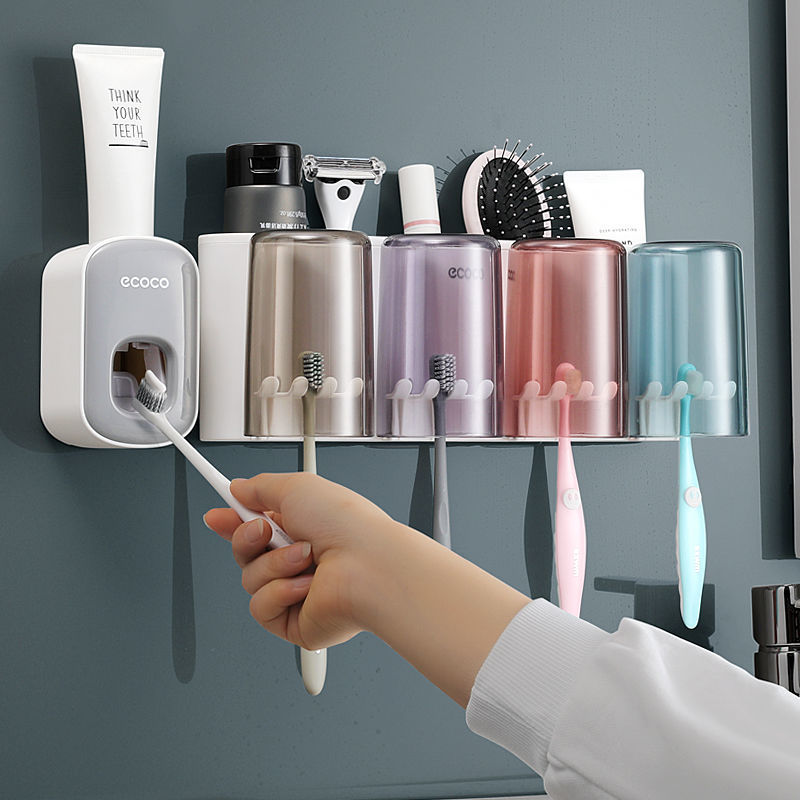 ECOCO – distributeur automatique de dentifrice à pression, accessoires de salle de bains, poinçon gratuit, ensemble de porte-brosse à dents, support de rangement mural: Figure 5