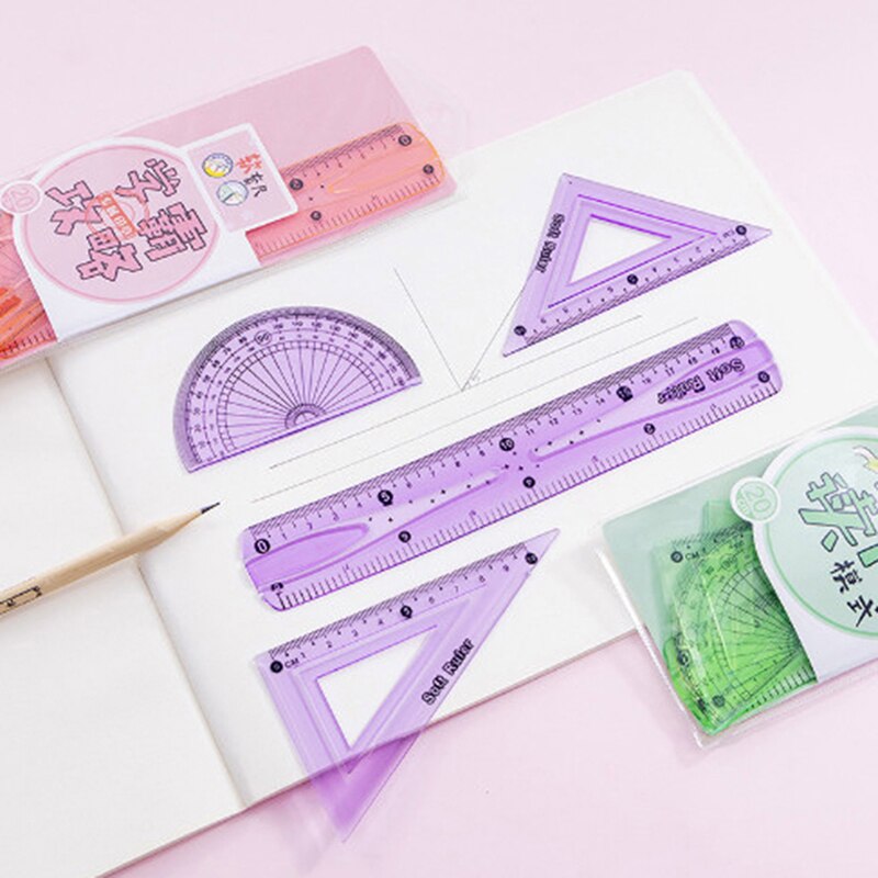 4pcs/set Straight Ruler Protractor Students Math Geometry Soft Bendable Ruler Set Office School Supplies
