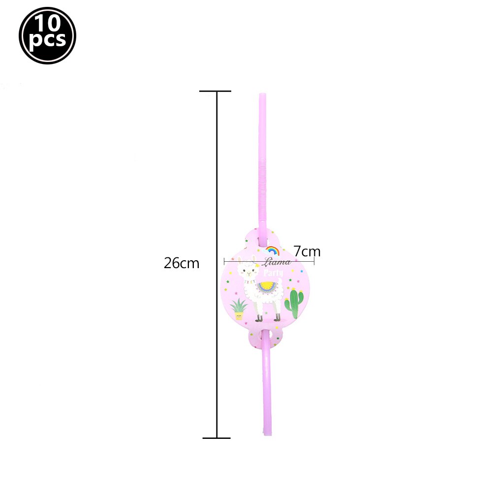 Llama Cactus – vaisselle jetable à motif d'alpagas, assiettes, gobelets, serviettes, décorations pour fête prénatale: 10pcs straws